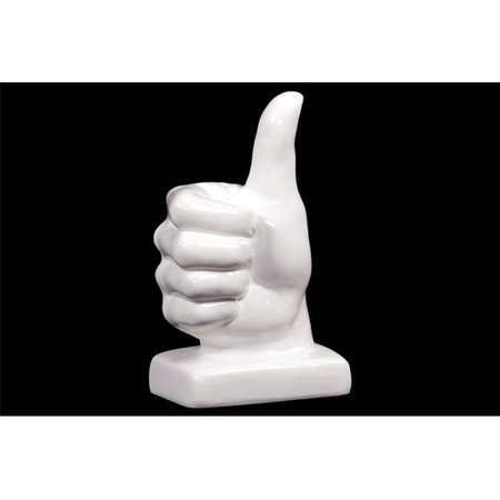 URBAN TRENDS COLLECTION Urban Trends Collection 40057 Ceramic Thumbs-Up Sculpture On Base Decor - White 40057